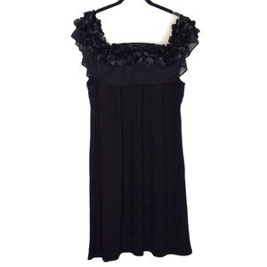 JBS Black Dress LBD Pullover Stretch Midi 3D Roses Neckline Off Shoulder Sz XL